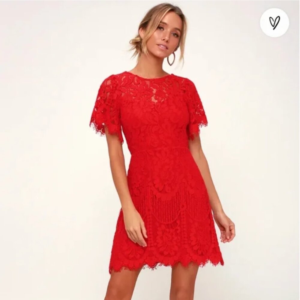 Lulus Red Lace Mini Dress NWT